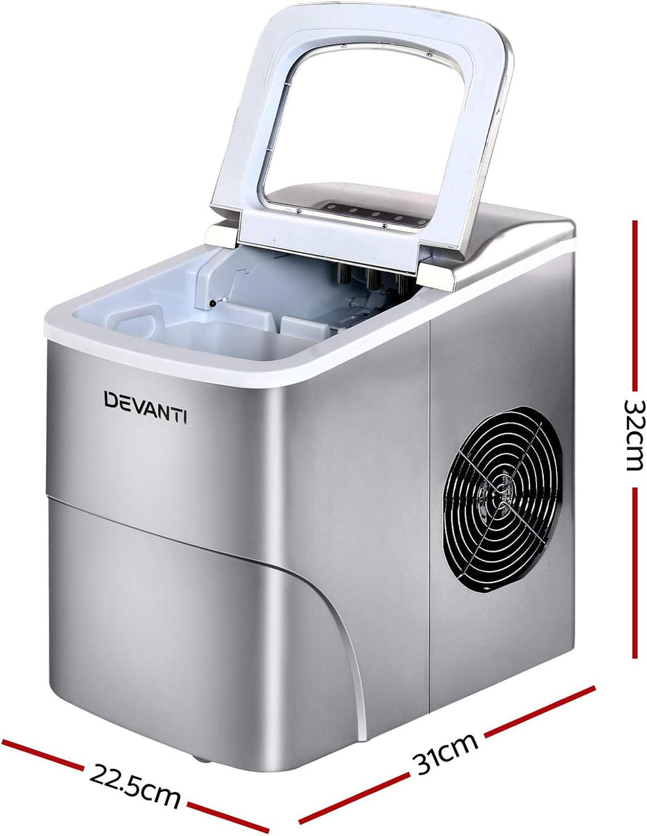 Devanti 12kg Ice Maker SelfCleaning, Portable Silver IMZB12HSS Brisbane Home Appliances