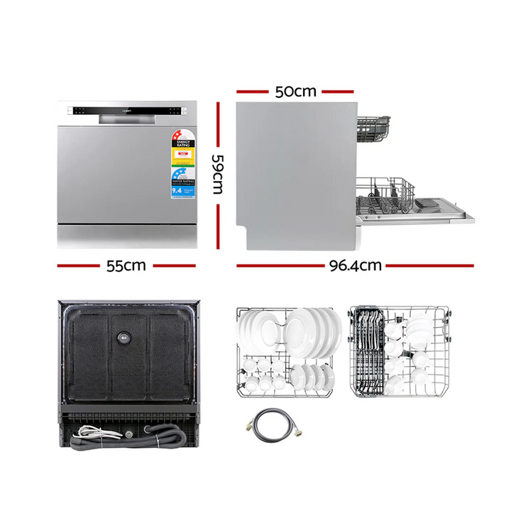 Devanti BDW-8-02G-SI 8 Place Settings Benchtop Dishwasher Sliver - Brisbane Home Appliances