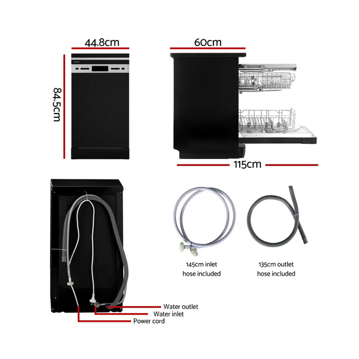 Devanti BDW-10-FS36E-BK 10 Place Settings Freestanding Dishwasher Black - Brisbane Home Appliances