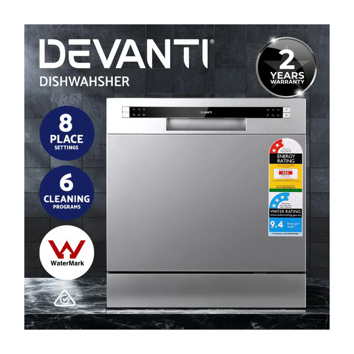 Devanti BDW-8-02G-SI 8 Place Settings Benchtop Dishwasher Sliver - Brisbane Home Appliances