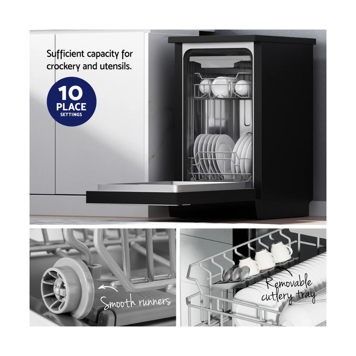 Devanti BDW-10-FS36E-BK 10 Place Settings Freestanding Dishwasher Black - Brisbane Home Appliances
