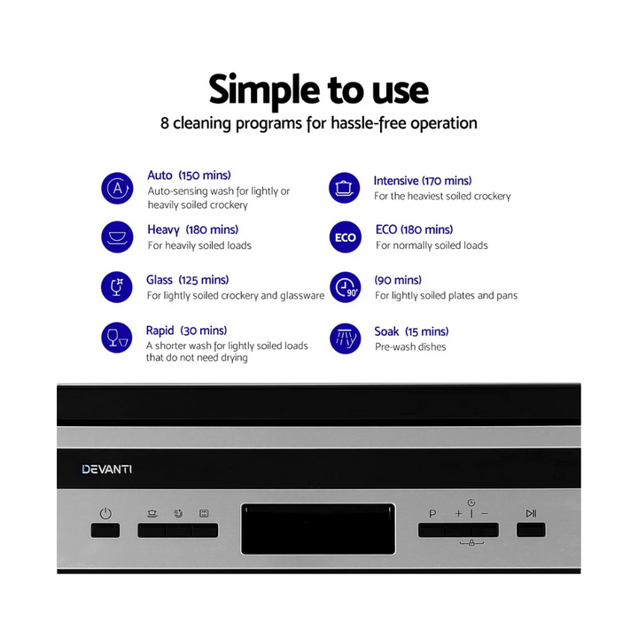 Devanti BDW-10-FS36E-BK 10 Place Settings Freestanding Dishwasher Black - Brisbane Home Appliances