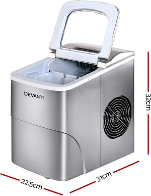 Devanti 2L Ice Maker 12KG Stainless Steel Portable Countertop Icemaker & Cube Makers - Brisbane Home Appliances