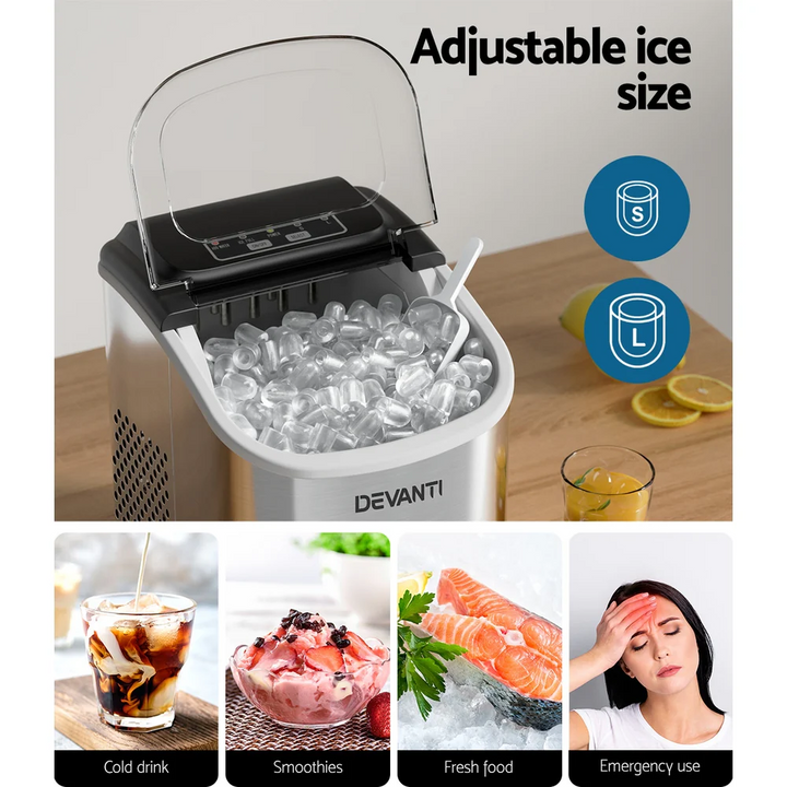 Devanti IM-ZB12H-SS 2L 2L Stainless Steel Portable Countertop Icemaker - Brisbane Home Appliances