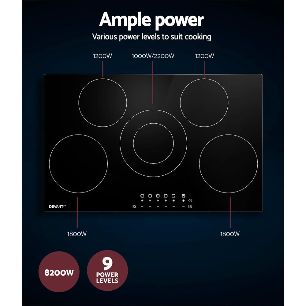 Devanti 90cm Black Ceramic Electric Cooktop (Delivery Only) - Free shipping - Brisbane Home Appliances