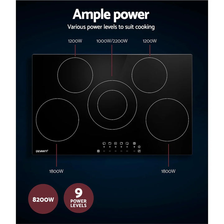 Devanti 90cm Black Ceramic Electric Cooktop (Delivery Only) - Free shipping - Brisbane Home Appliances