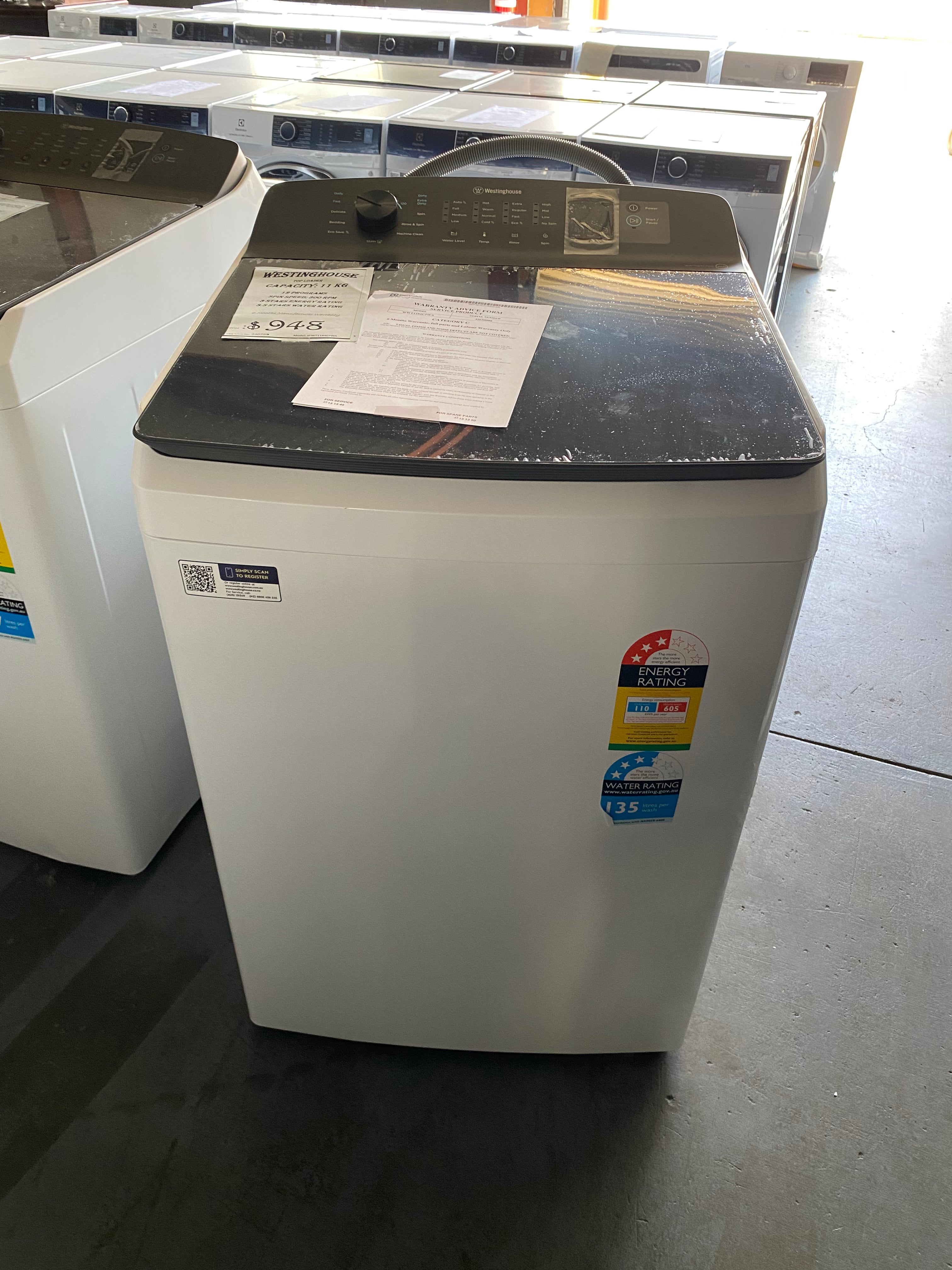 Factory Second Westinghouse 11 kg Top Load Washer - Brisbane Home Appliances