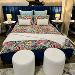 Flavia Navy Blue Queen Bed Frame with Extended Headboard - Elegant & Durable - Brisbane Home Appliances